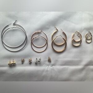 10 Pairs Of Earrings (5 Pairs Of Studs & 5 Hoops)color Silver-tone&gold-tone